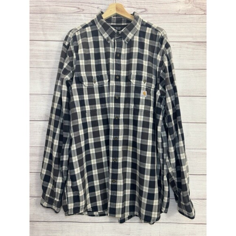 CARHARTT Shirt Mens Black White Plaid Loose Fit Workshirt Casual Button Up SZ XL